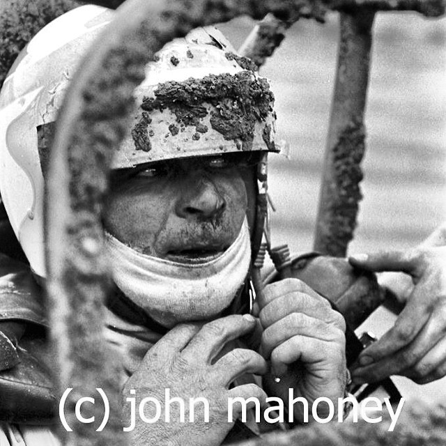 Jan Opperman with broken nose and bloody face after winning the USAC sprint feature a…