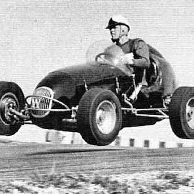 1952 Indy 500 winner Troy Ruttman "Catching some big air" as he crosses over the hill…